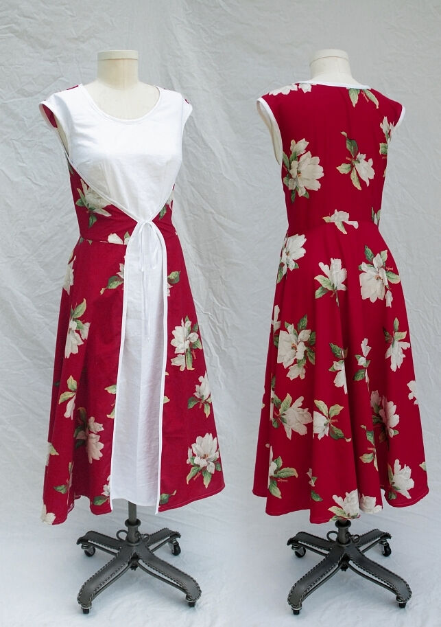 1950's Style Red Magnolia Wrap Dress