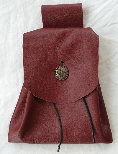 Deep Red Leather Button Bag with Brass Button