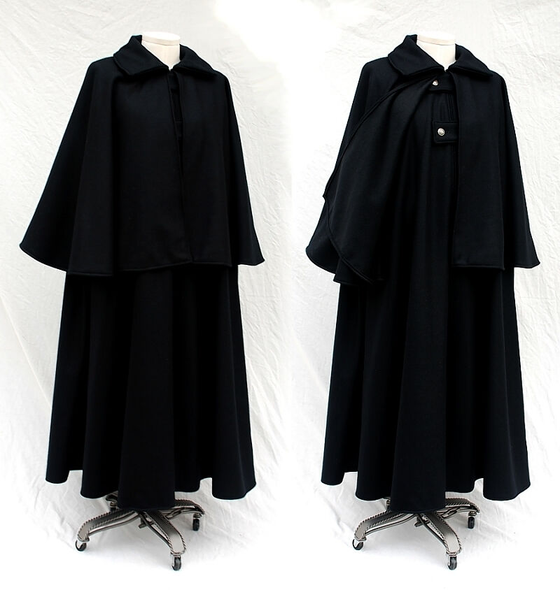 Dickensian Caroling Cloak in Black Melton Wool