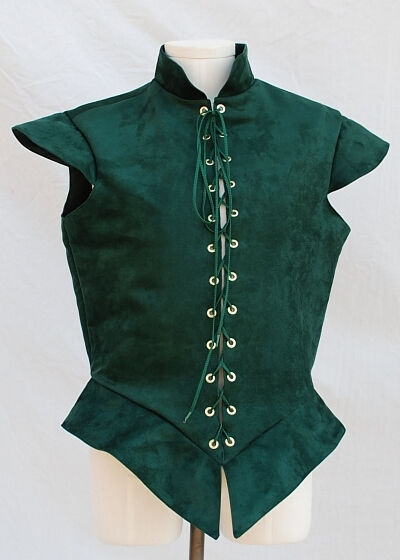 Green Faux Suede and Green Cotton Twill Reversible Renaissance Doublet