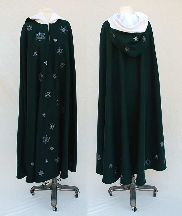 Green Wool Flannel Snowflake Cloak