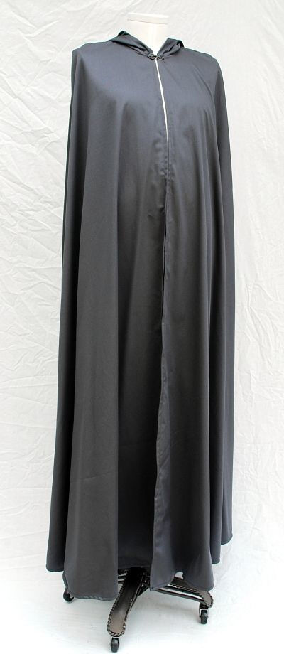 Grey Cotton Twill Cloak with Oversized Hood