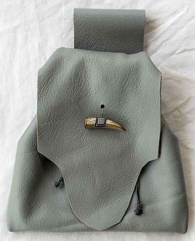 Grey Leather Button Bag with Faux Antler Toggle