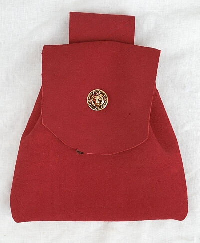 Red Suede Button Bag with Gold Tone Lion Head Button