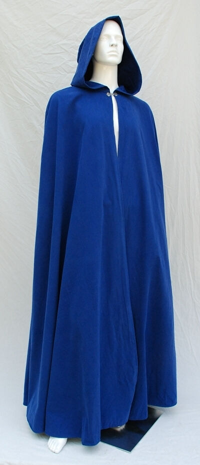 Royal Blue Cotton Twill Cloak with Pointed Full Hood