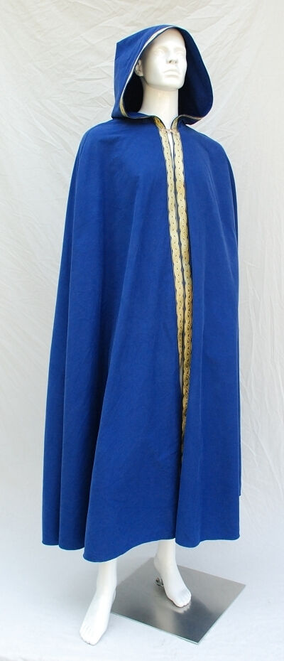 Royal Blue Cotton Twill Cloak with Full Hood and Trim