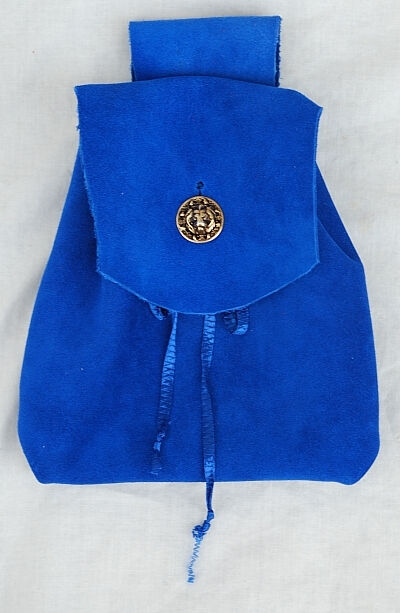 Royal Blue Suede Button Bag with Gold Tone Lion Head Button