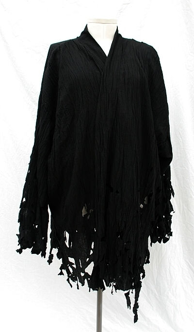 Shredded Distressed Black Crinkle Cotton Sith Tunic