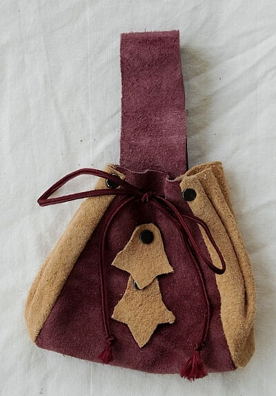 Tan and Dusty Rose Suede Belt Pouch