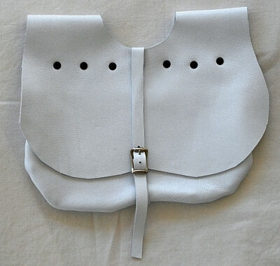 White Lambskin Leather Kidney Shaped Pouch with Black Rivets and Brass Tone Buckle