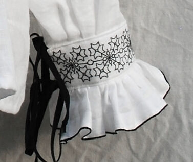 White Linen Elizabethan Shirt with Blackwork Embroidery Cuff Detail