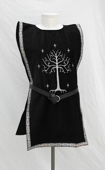 White Tree Embroidered Black Cotton Velvet Surcoat