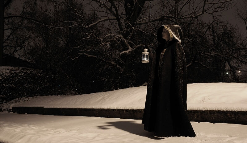 Victorian Roses Heathered Black Heavy Coat Weight Melton Winter Cloak
