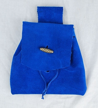 Royal Blue Suede Leather Button Bag with Gold Toggle