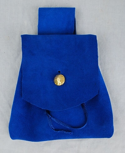 Royal Blue Suede Leather Belt Pouch with Gold Button