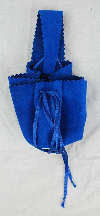 Royal Blue Suede Leather Drawstring Belt Pouch