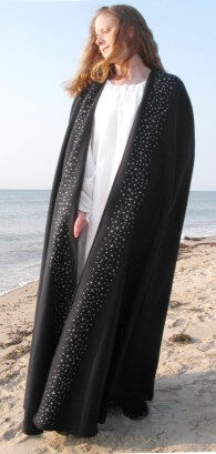 Starry Mantle Inspired Embroidered Midnight Blue Wool Cloak