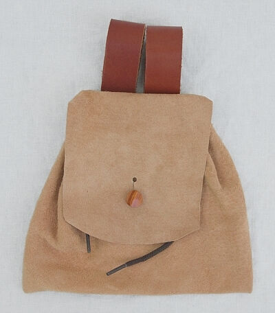 Tan Leather Suede Button Bag Belt Pouch