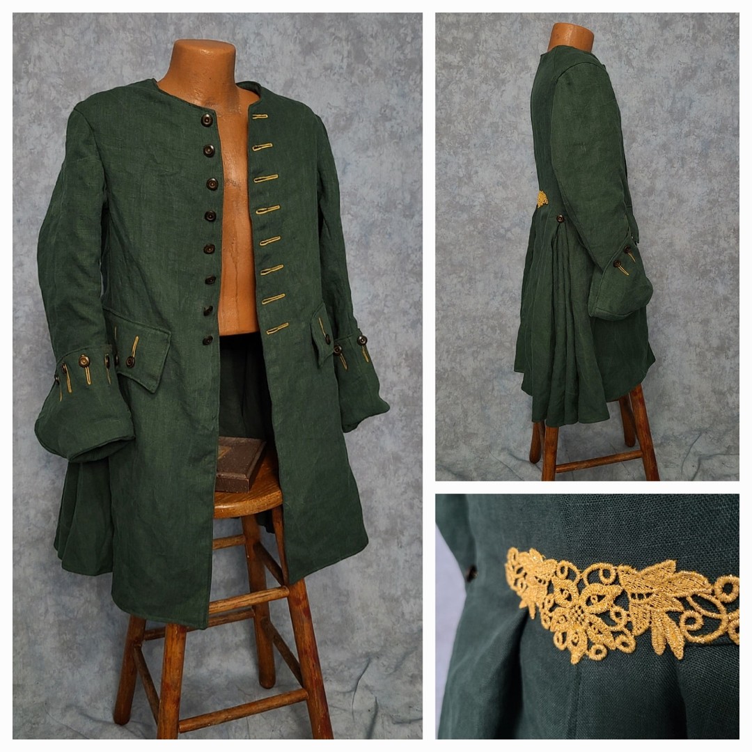 Hunter green linen custom frock coat
