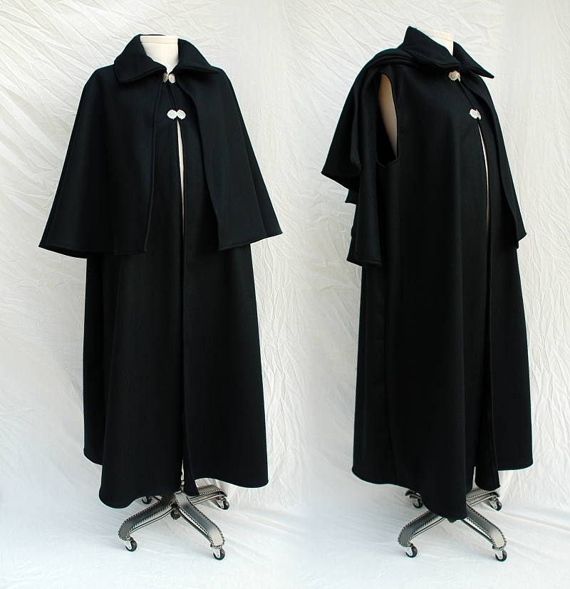 Black Wool Dickensian Inverness Cloak