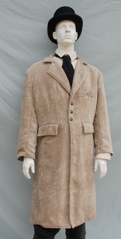 Taupe Distressed Chenille Caroling Coat Victorian Western Cowboy